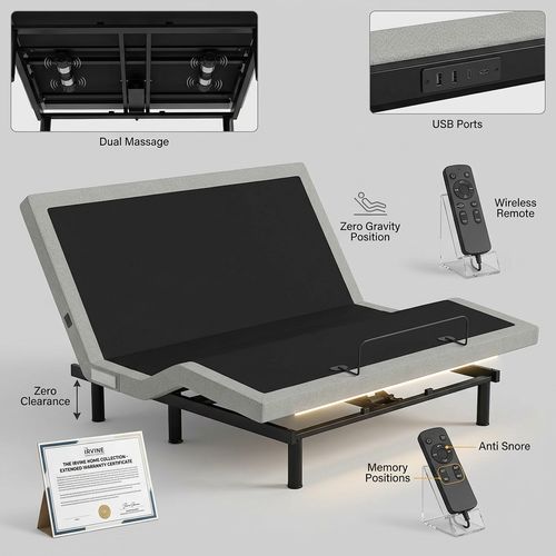 Irvine Home Collection King Adjustable Bed Base with dual massage and zero gravity