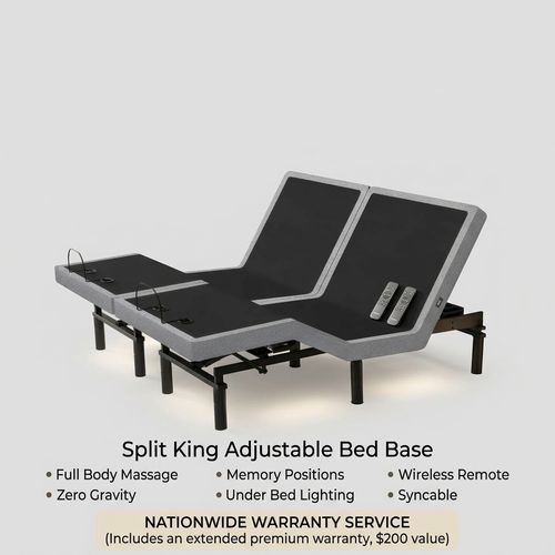 Irvine Home Collection Split King Adjustable Bed Base with massage and sync cable
