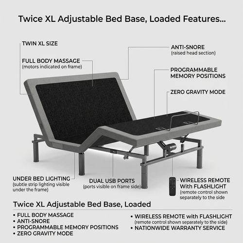 Irvine Home Collection Twin XL Adjustable Bed Base