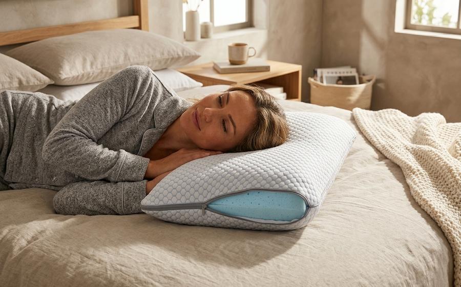 Gel Memory Foam Pillow on a bed