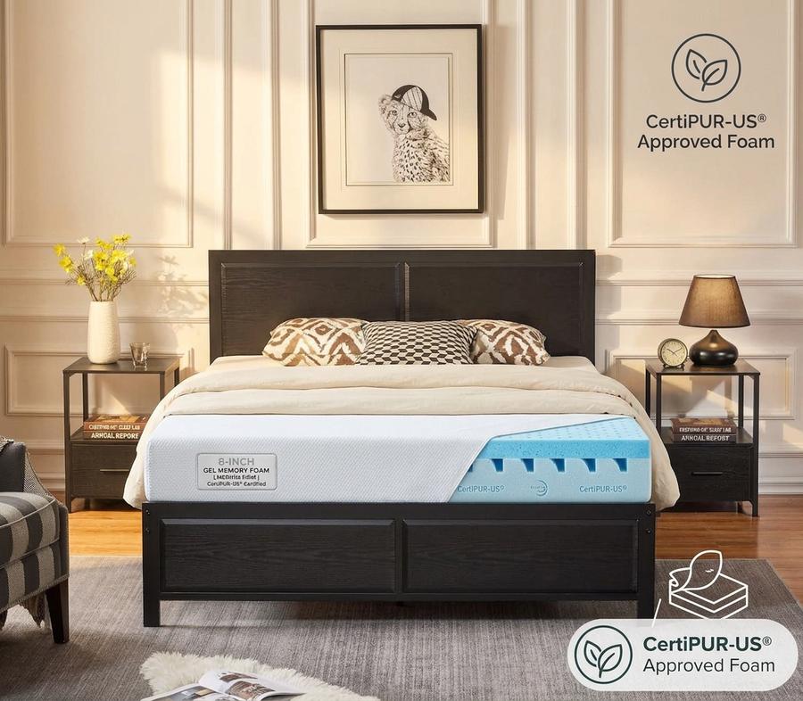 Gel memory foam mattress in bedroom